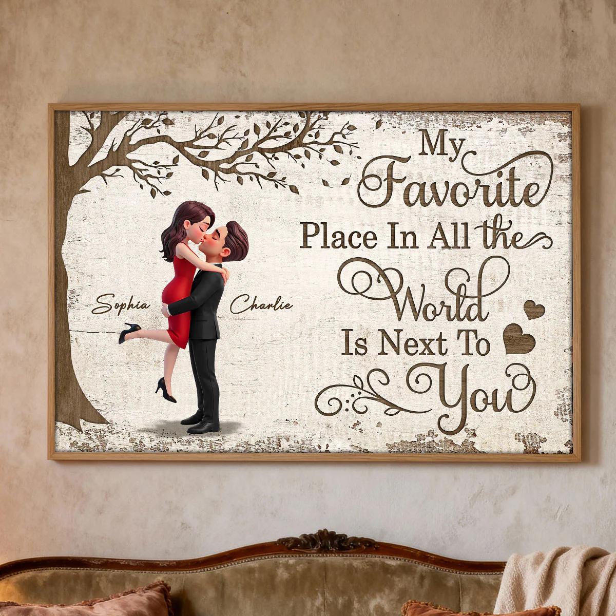 Eternal Love Couple Hugging Kissing Under Tree - Personalized Poster - Valentine's Day Gift For Couple