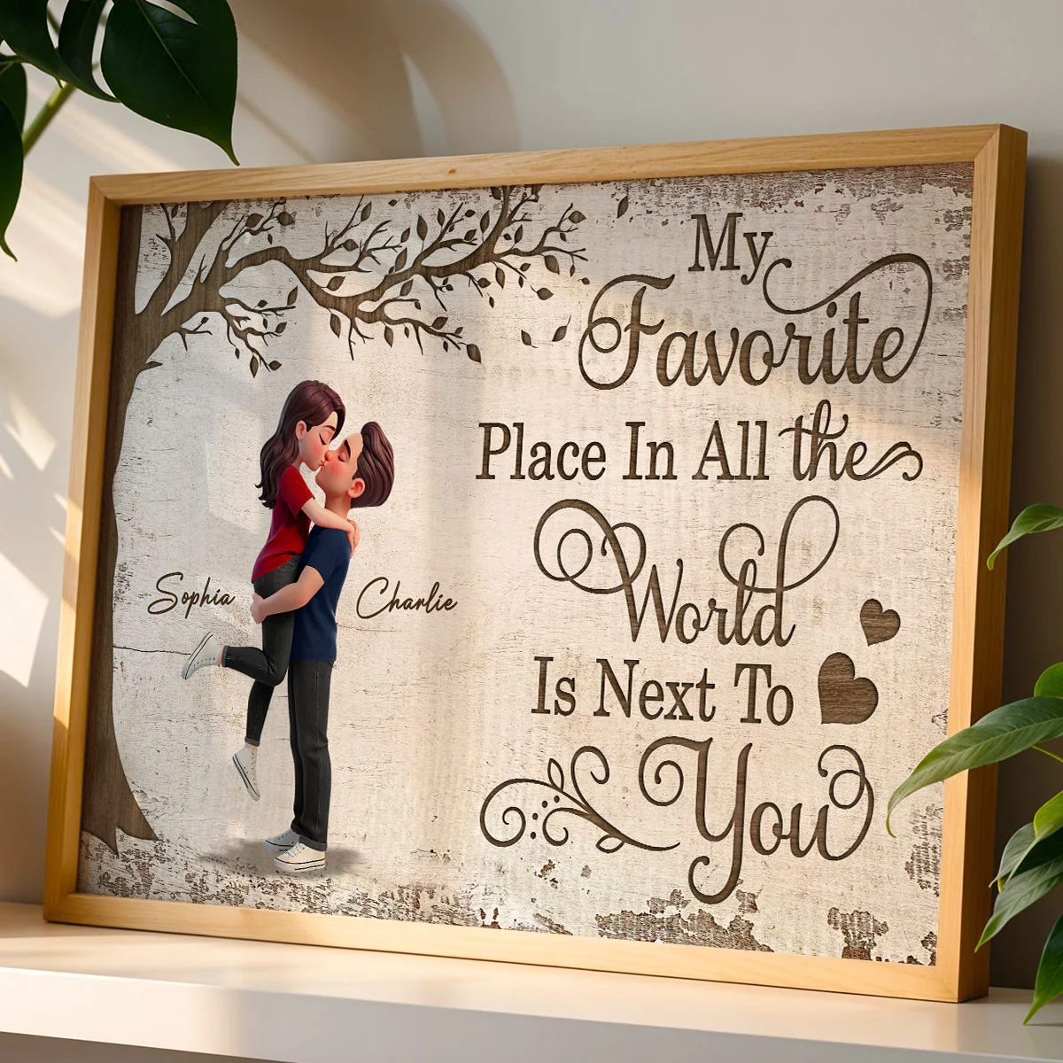 Eternal Love Couple Hugging Kissing Under Tree - Personalized Poster - Valentine's Day Gift For Couple - Image 5