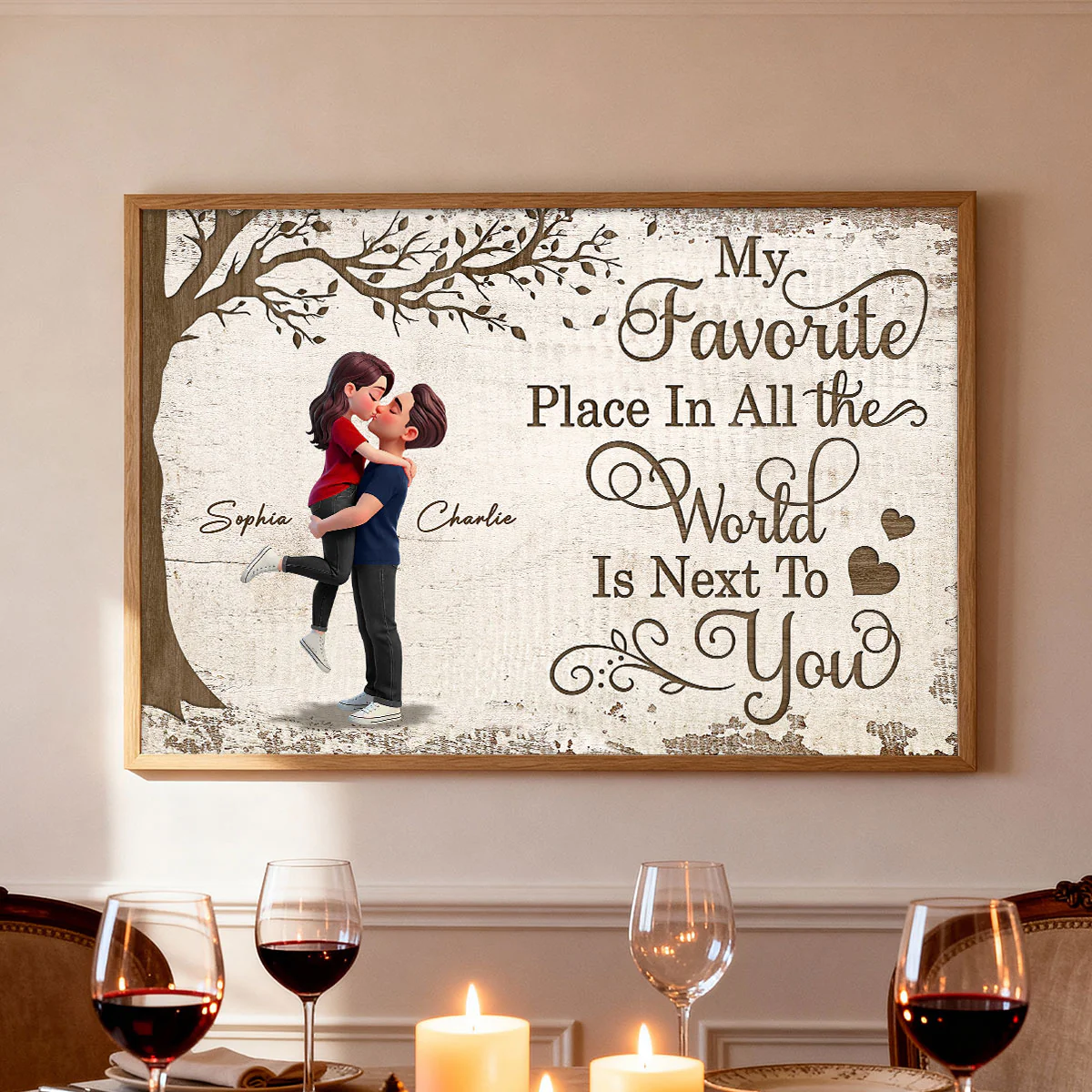 Eternal Love Couple Hugging Kissing Under Tree - Personalized Poster - Valentine's Day Gift For Couple - Image 7