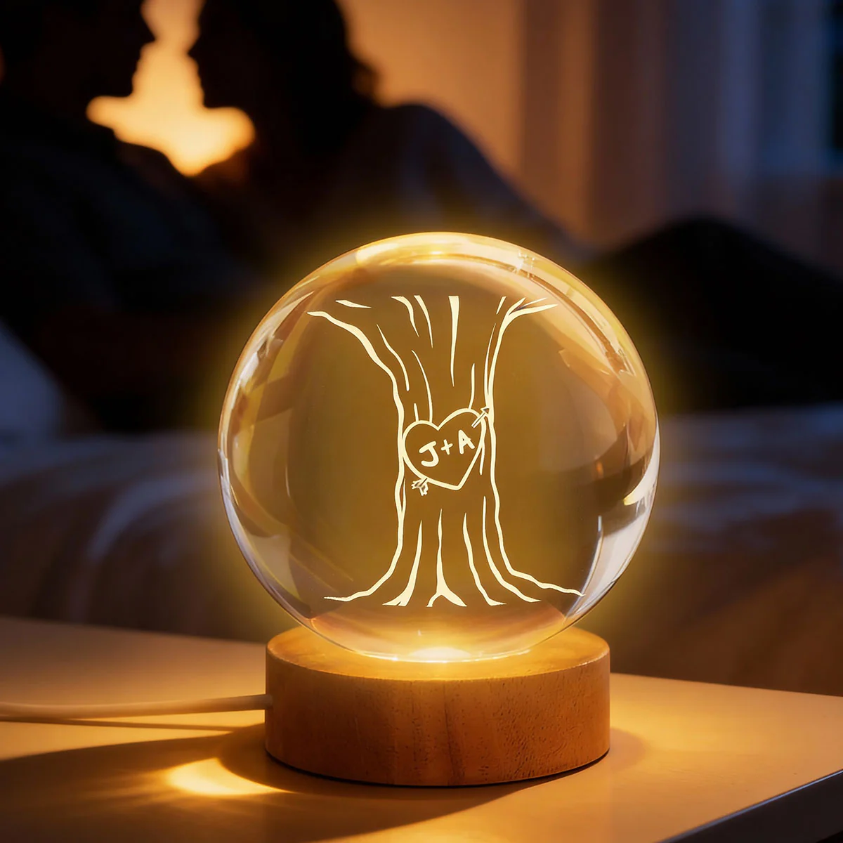 Eternal Love Couple Initial Names Heart Carved Tree - Personalized Crystal Ball LED Night Light - Valentine's Day Gift For Couple - Image 11