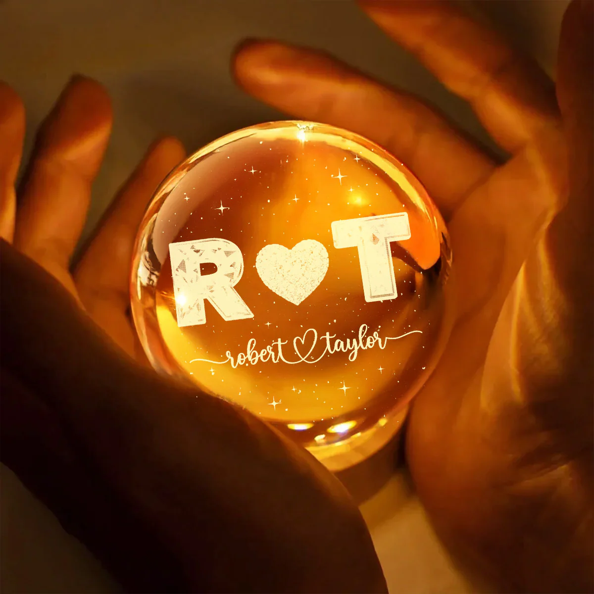 Eternal Love Couple Initial Names - Personalized Crystal Ball LED Night Light - Valentine's Day Gift For Couple, For Her, For Him - Image 12