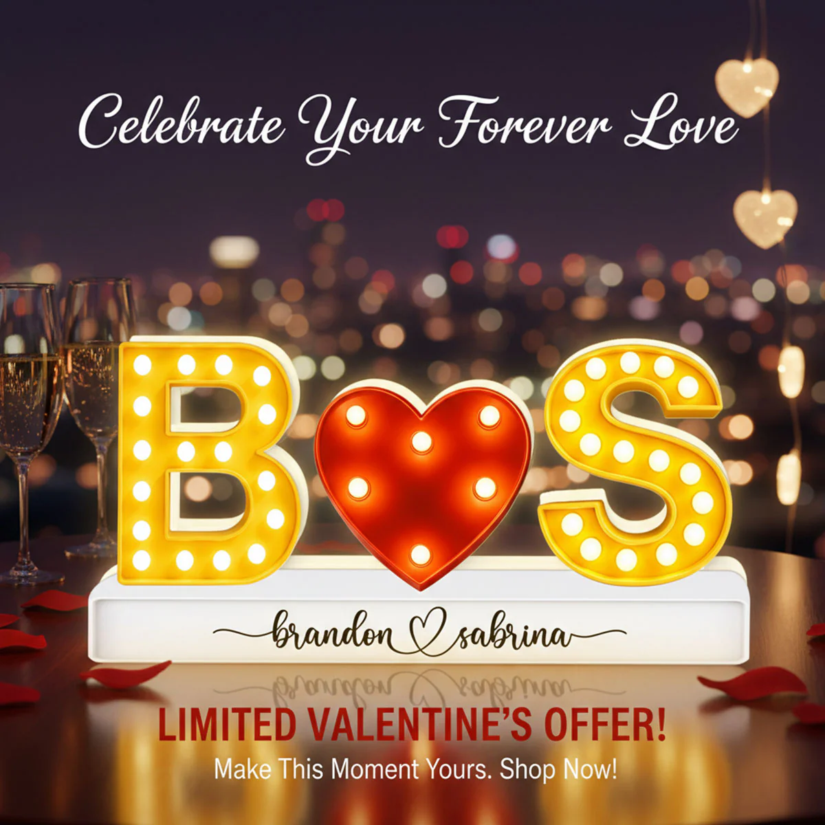 Eternal Love Couple Initials - Personalized Light Box - Heartfelt Valentine's Day Gift, Anniversary Gift For Couple, For Him, For Her - Image 3