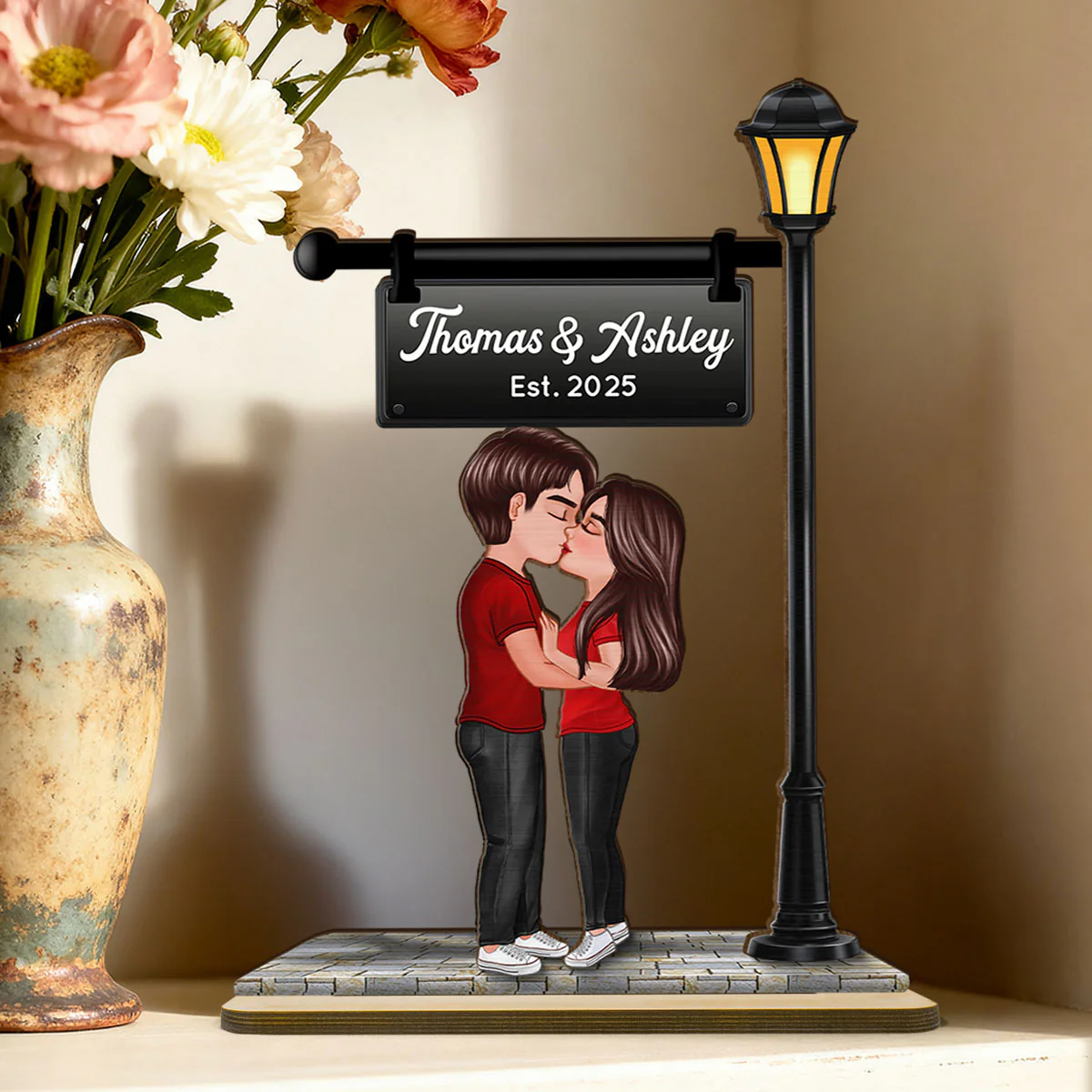 Eternal Love Couple Kissing Under Street Lamp Post - Personalized 2-Layer Wooden Plaque - Gift For Couple, Gift For Him, For Her - Image 10