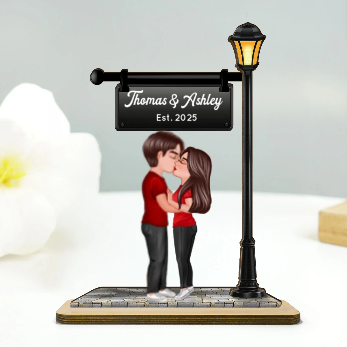 Eternal Love Couple Kissing Under Street Lamp Post - Personalized 2-Layer Wooden Plaque - Gift For Couple, Gift For Him, For Her - Image 13