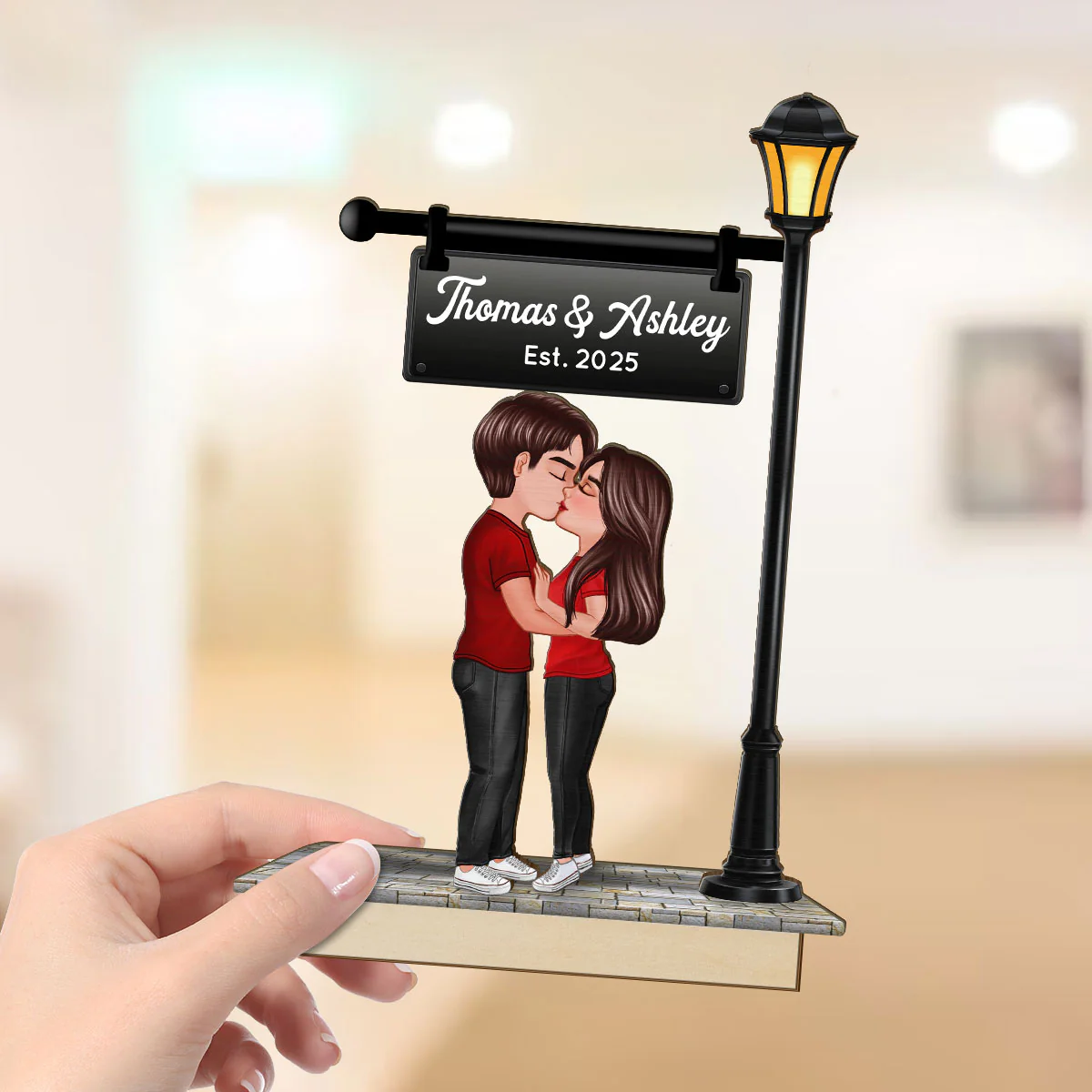 Eternal Love Couple Kissing Under Street Lamp Post - Personalized 2-Layer Wooden Plaque - Gift For Couple, Gift For Him, For Her - Image 3