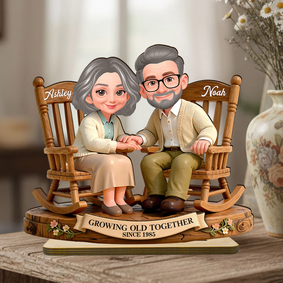 Eternal Love Couple On Rocking Chairs Growing Old Together - Personalized 2-Layer Wooden Plaque - Heartfelt Valentine's Day, Anniversary Gift For Couple, Gift For Him, For Her - Image 6