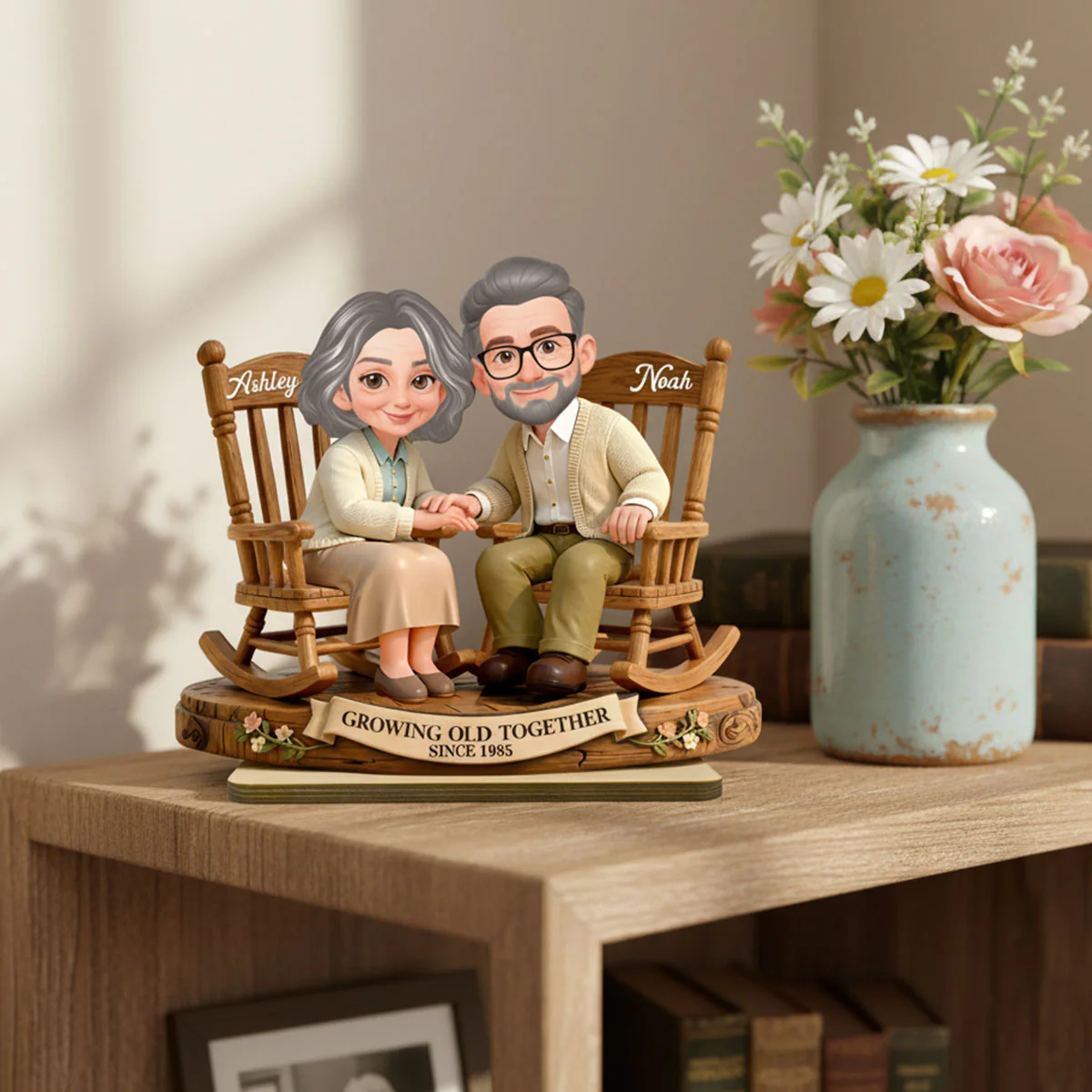 Eternal Love Couple On Rocking Chairs Growing Old Together - Personalized 2-Layer Wooden Plaque - Heartfelt Valentine's Day, Anniversary Gift For Couple, Gift For Him, For Her - Image 9