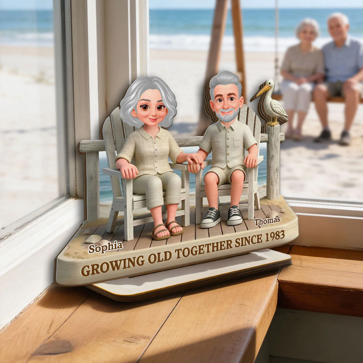 Eternal Love Couple On The Beach Growing Old Together - Personalized 2-Layer Wooden Plaque - Gift For Couple, Gift For Him, For Her - Image 3