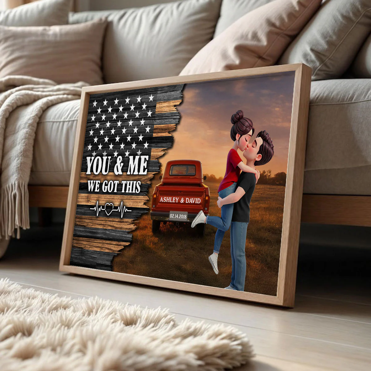Eternal Love Couple Pickup Truck Half Nation Flag - Personalized Poster - Valentine's Day Gift For Couple - Image 3