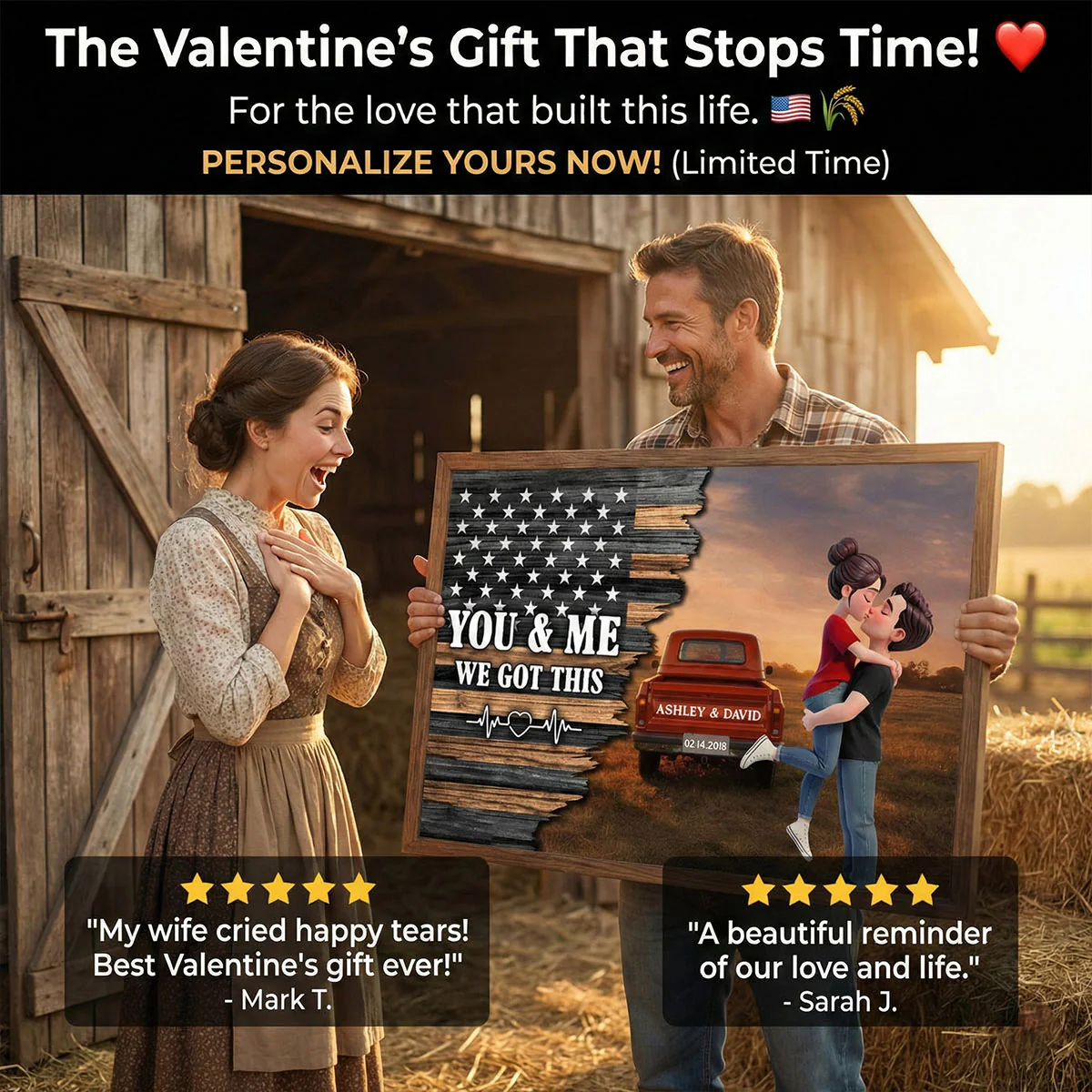 Eternal Love Couple Pickup Truck Half Nation Flag - Personalized Poster - Valentine's Day Gift For Couple - Image 4