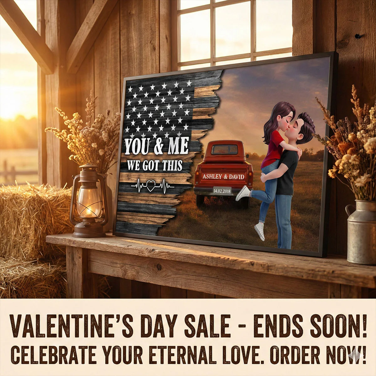 Eternal Love Couple Pickup Truck Half Nation Flag - Personalized Poster - Valentine's Day Gift For Couple - Image 6