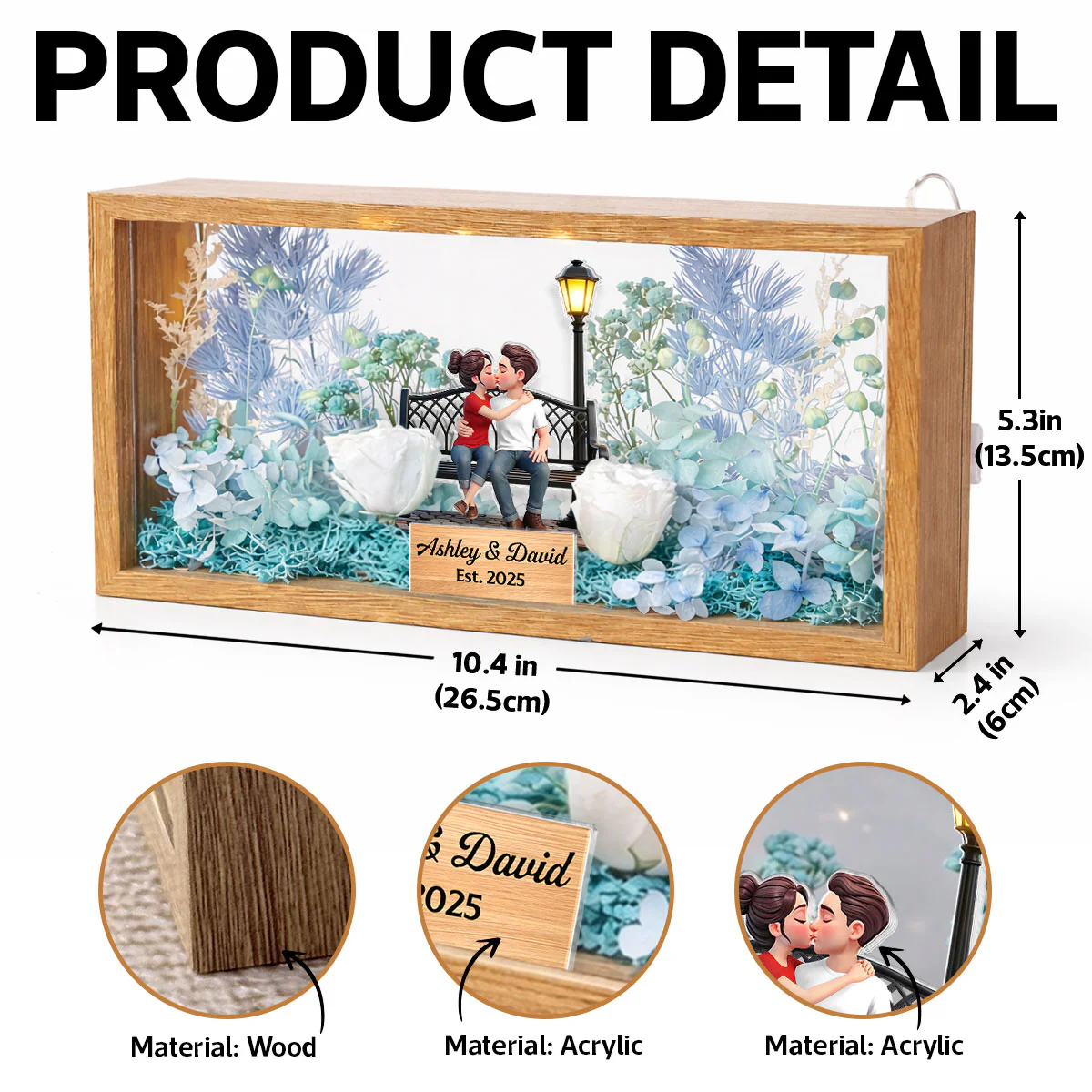 Eternal Love Couple Sitting Kissing - Personalized DIY Flower Shadow Box LED Night Light - Gift For Couple, For Him, For Her - Image 8