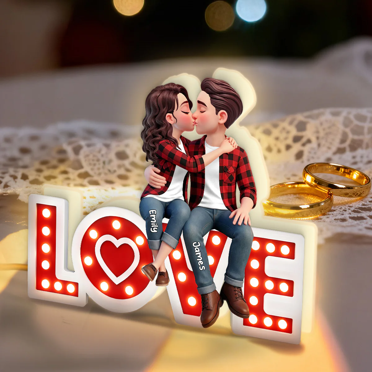 Eternal LOVE Couple Sitting Kissing - Personalized Light Box - Valentine's Day Gift For Couple, For Him, For Her - Image 2