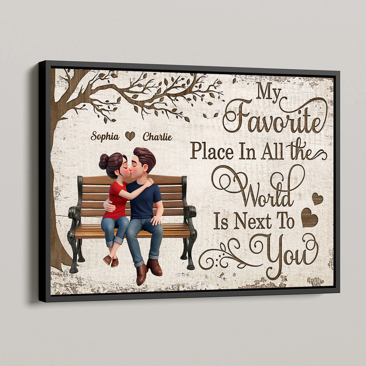 Eternal Love Couple Sitting Kissing Under Tree - Personalized Poster - Valentine's Day Gift For Couple