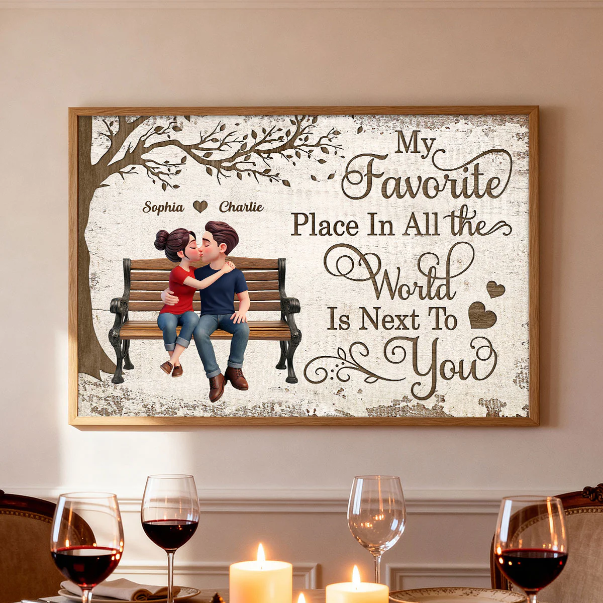 Eternal Love Couple Sitting Kissing Under Tree - Personalized Poster - Valentine's Day Gift For Couple - Image 12