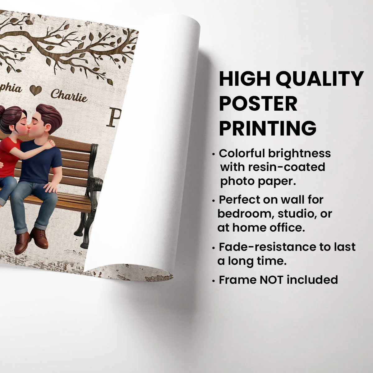 Eternal Love Couple Sitting Kissing Under Tree - Personalized Poster - Valentine's Day Gift For Couple - Image 15