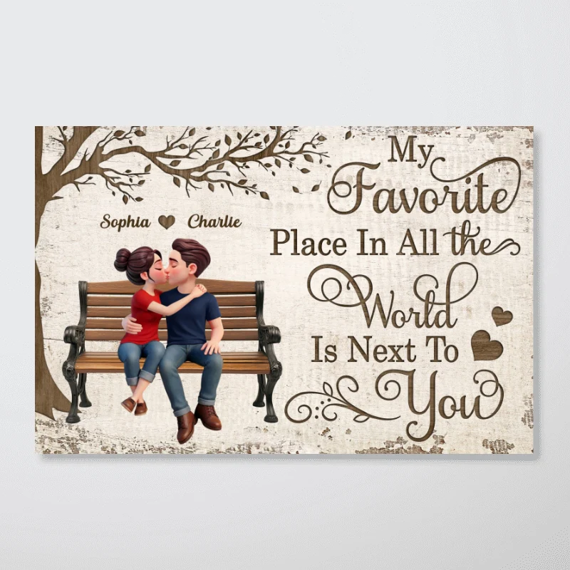 Eternal Love Couple Sitting Kissing Under Tree - Personalized Poster - Valentine's Day Gift For Couple - Image 17