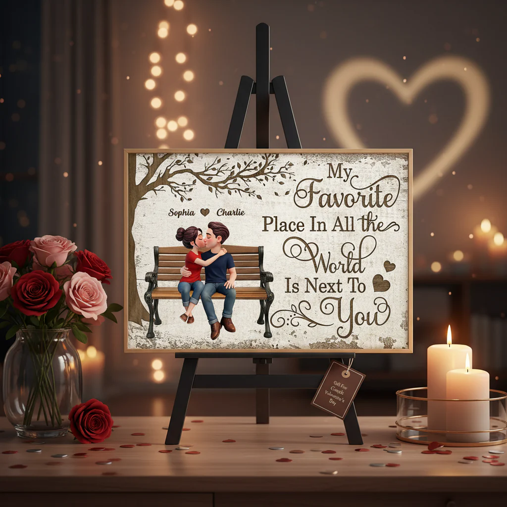 Eternal Love Couple Sitting Kissing Under Tree - Personalized Poster - Valentine's Day Gift For Couple - Image 4