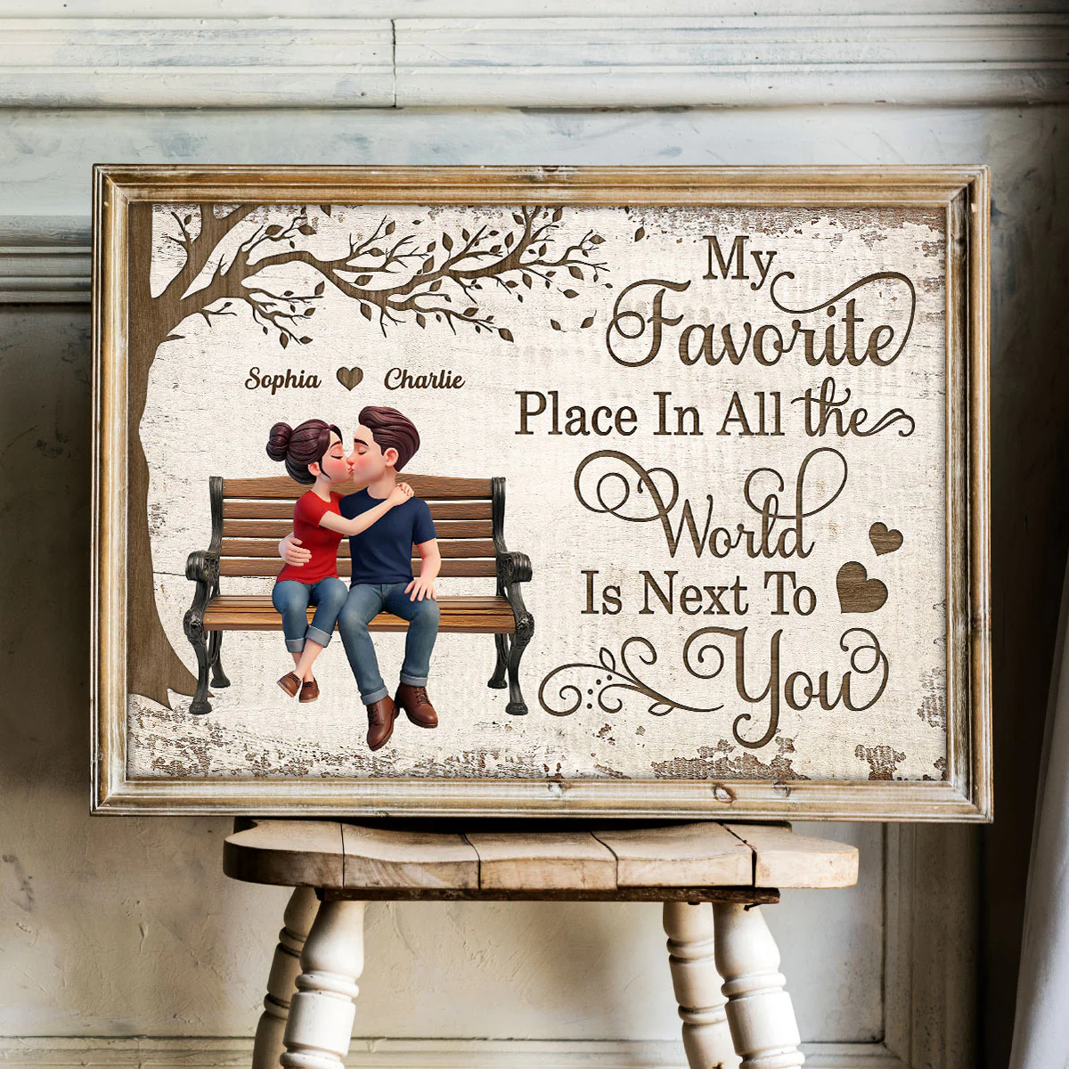 Eternal Love Couple Sitting Kissing Under Tree - Personalized Poster - Valentine's Day Gift For Couple - Image 5