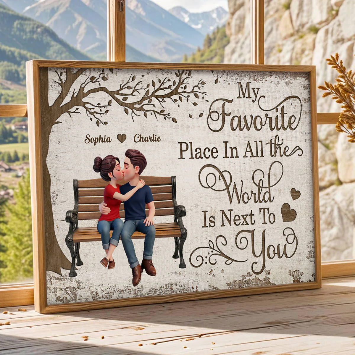 Eternal Love Couple Sitting Kissing Under Tree - Personalized Poster - Valentine's Day Gift For Couple - Image 6