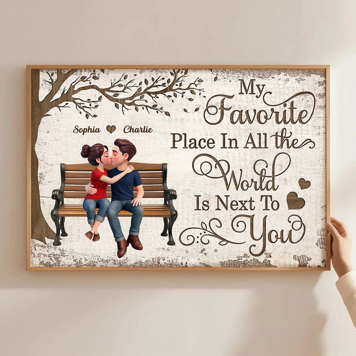Eternal Love Couple Sitting Kissing Under Tree - Personalized Poster - Valentine's Day Gift For Couple - Image 7