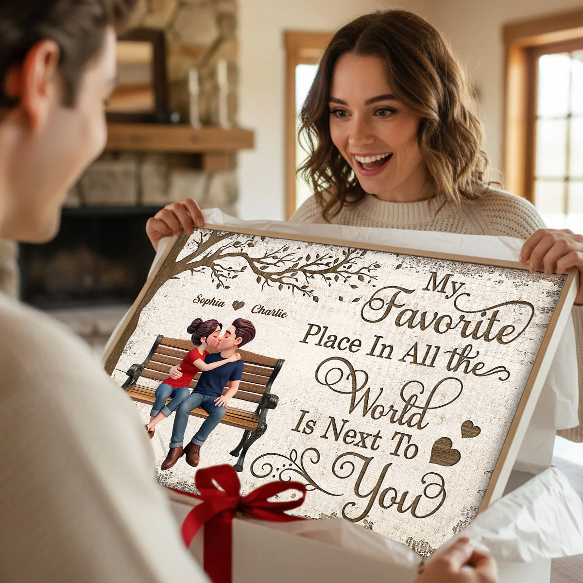 Eternal Love Couple Sitting Kissing Under Tree - Personalized Poster - Valentine's Day Gift For Couple - Image 8