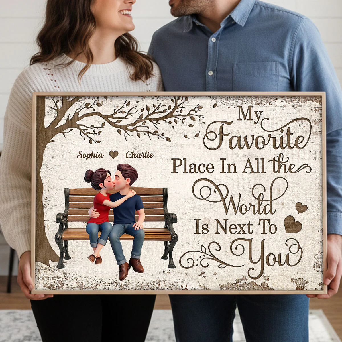 Eternal Love Couple Sitting Kissing Under Tree - Personalized Poster - Valentine's Day Gift For Couple - Image 9