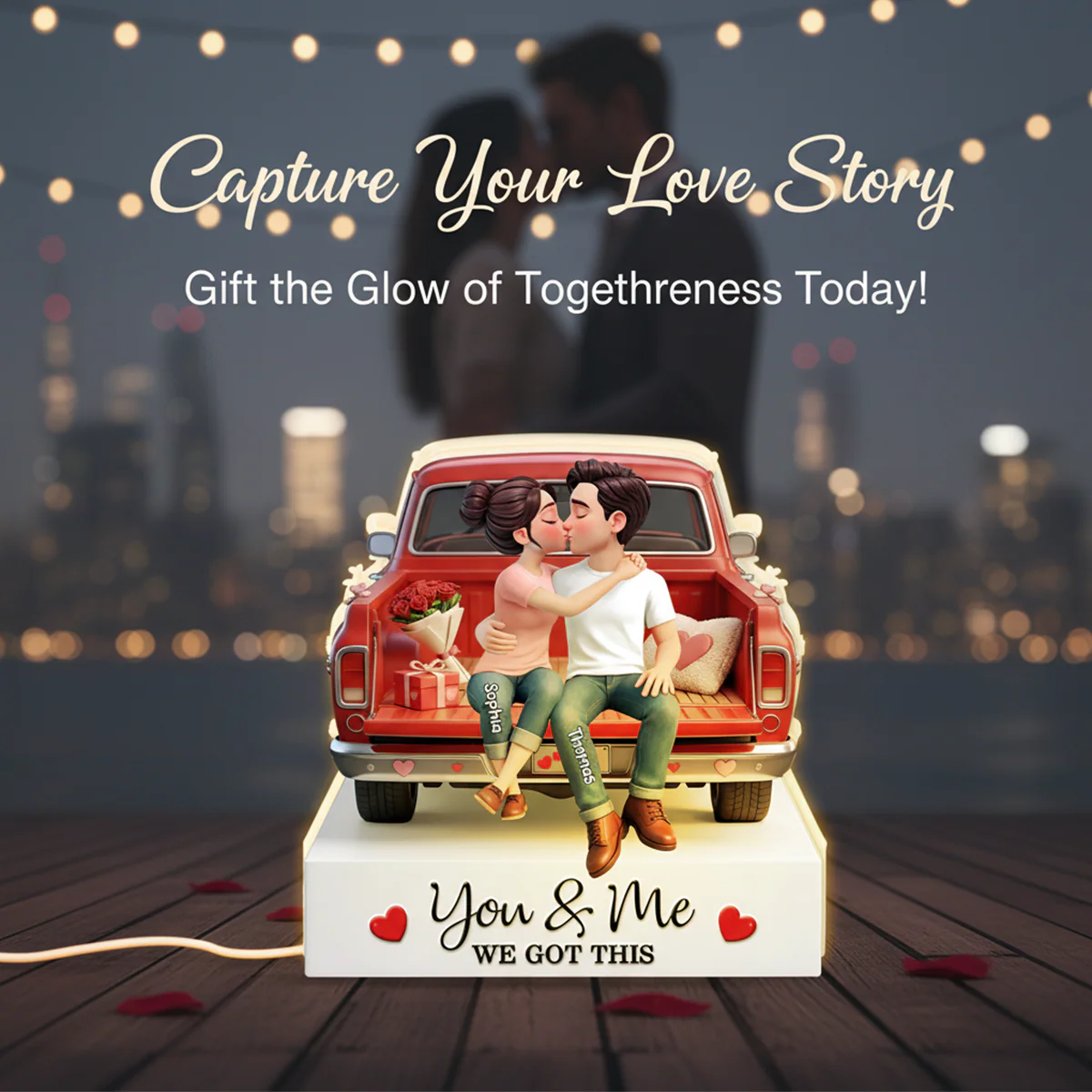 Eternal Love Couple Sitting Kissing Valentine Truck - Personalized Light Box - Valentine's Day Gift For Couple, For Him, For Her - Image 2