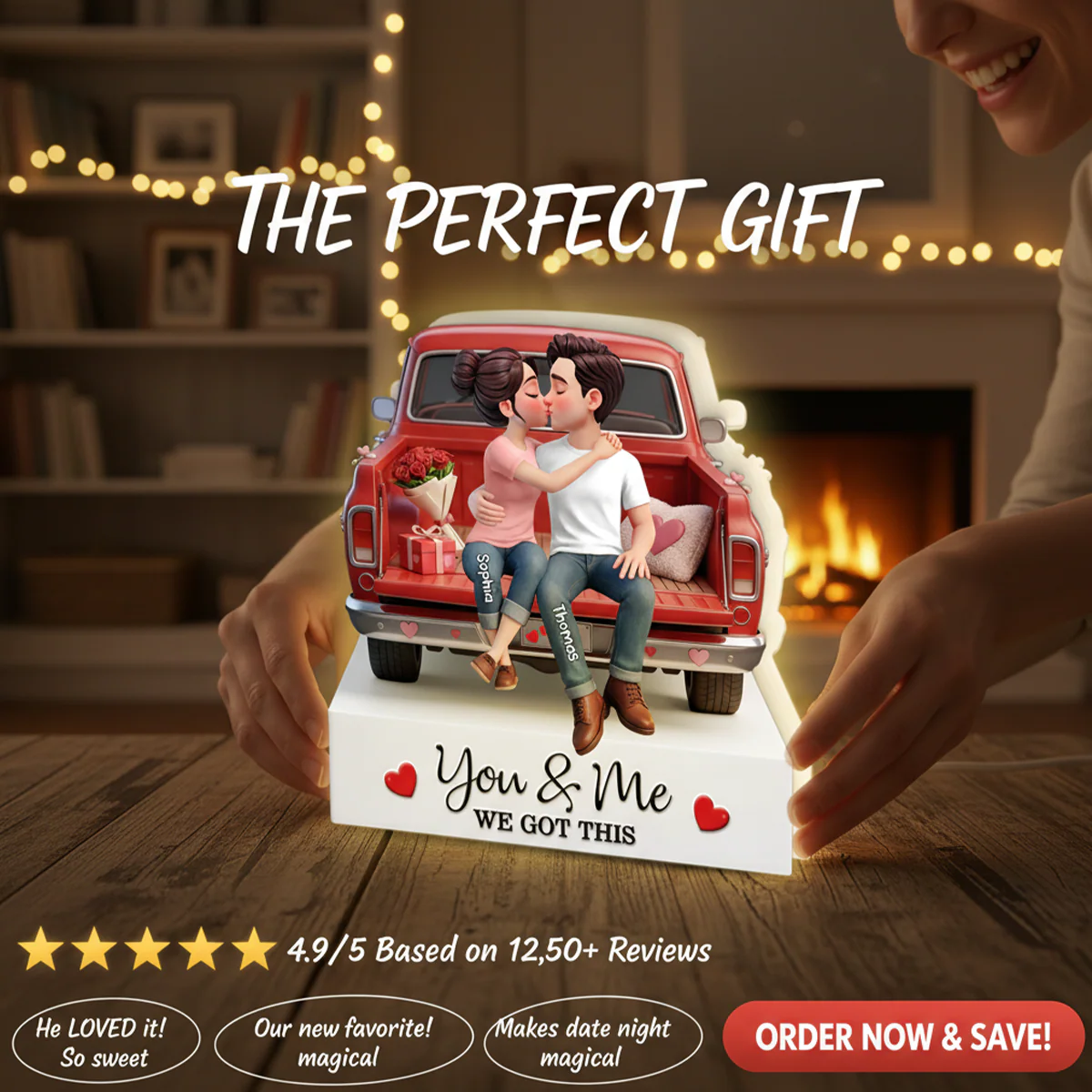 Eternal Love Couple Sitting Kissing Valentine Truck - Personalized Light Box - Valentine's Day Gift For Couple, For Him, For Her - Image 3