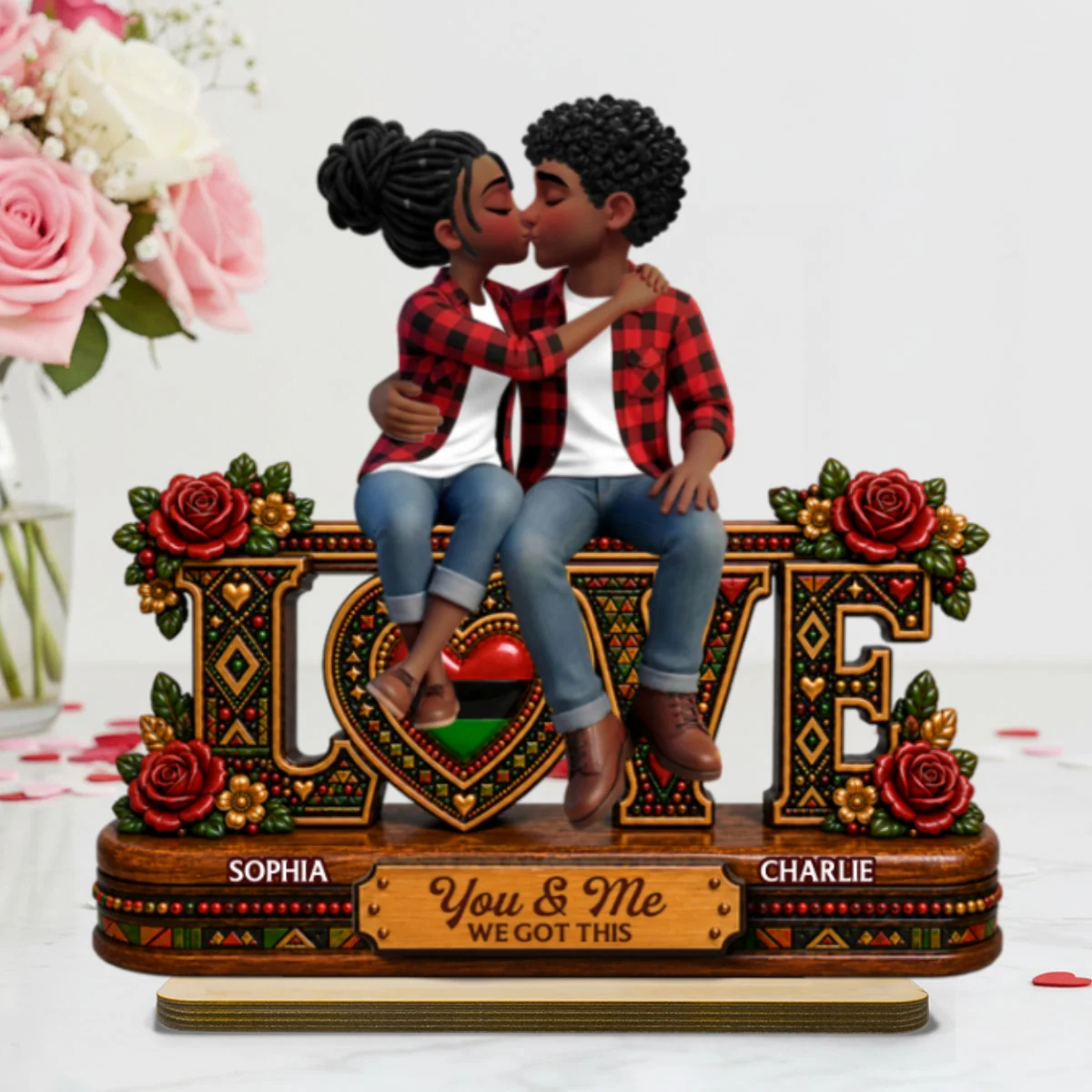 Tribal Pattern Eternal Love Couple Together - Personalized 2-Layered Wooden Plaque - Anniversary Gift For Couple - Image 10