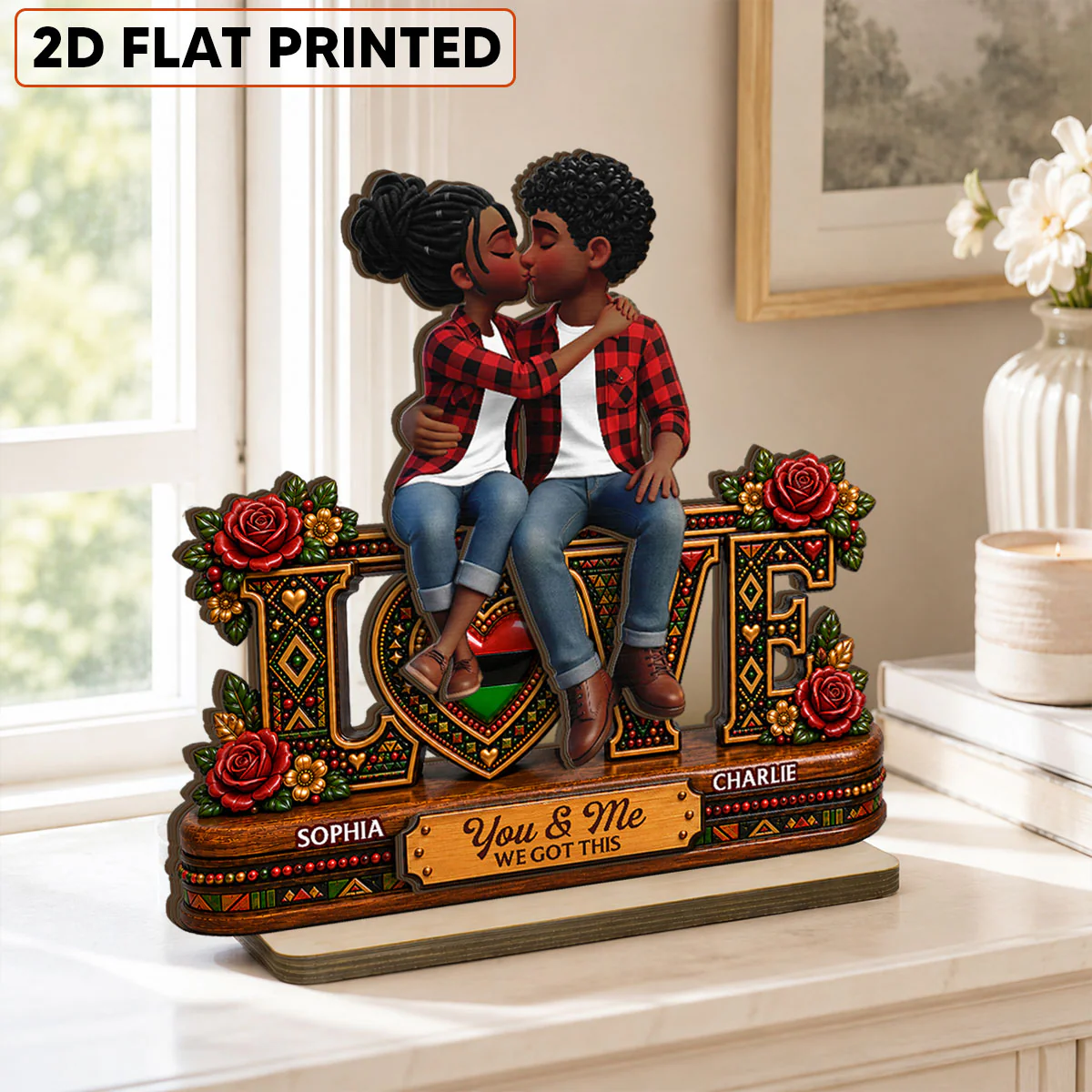Tribal Pattern Eternal Love Couple Together - Personalized 2-Layered Wooden Plaque - Anniversary Gift For Couple - Image 2
