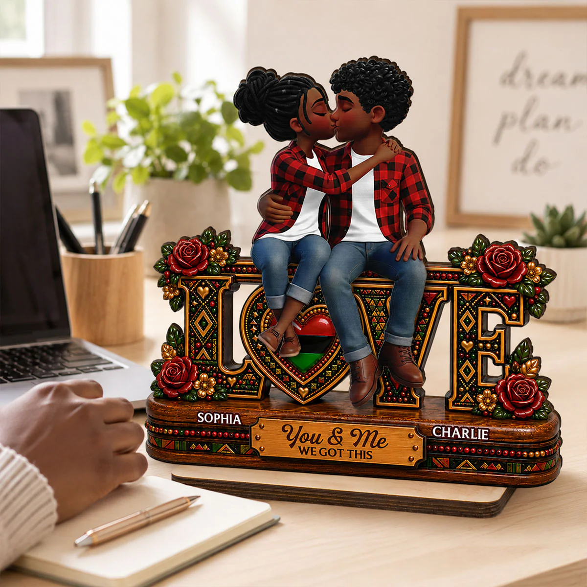 Tribal Pattern Eternal Love Couple Together - Personalized 2-Layered Wooden Plaque - Anniversary Gift For Couple - Image 3