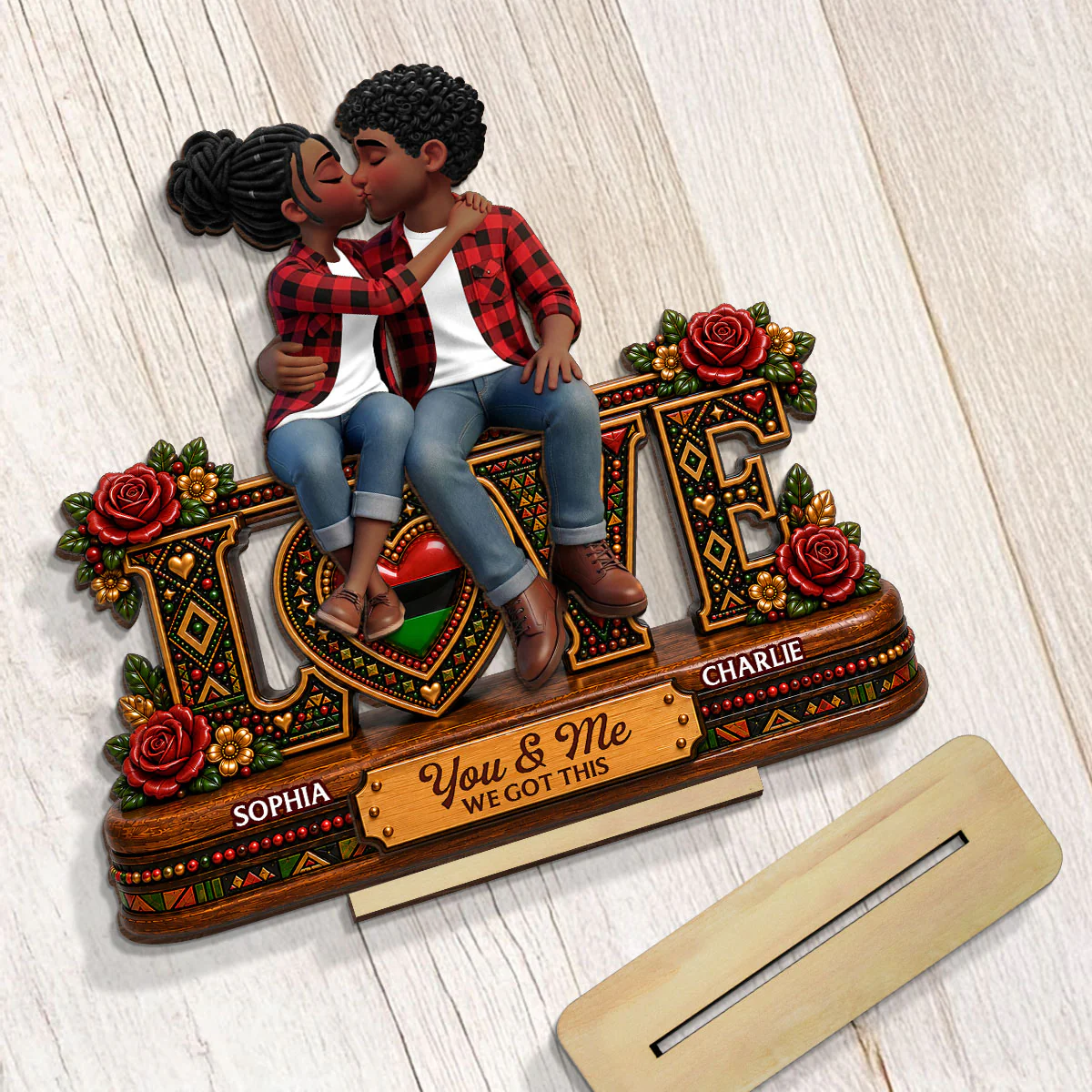 Tribal Pattern Eternal Love Couple Together - Personalized 2-Layered Wooden Plaque - Anniversary Gift For Couple - Image 5