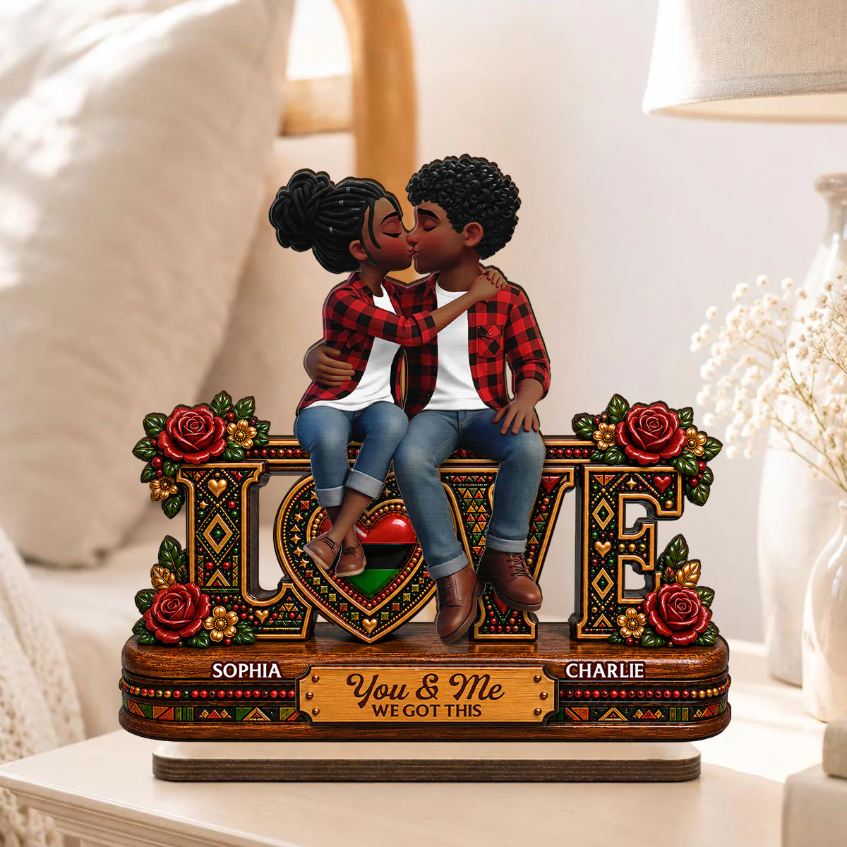 Tribal Pattern Eternal Love Couple Together - Personalized 2-Layered Wooden Plaque - Anniversary Gift For Couple - Image 6