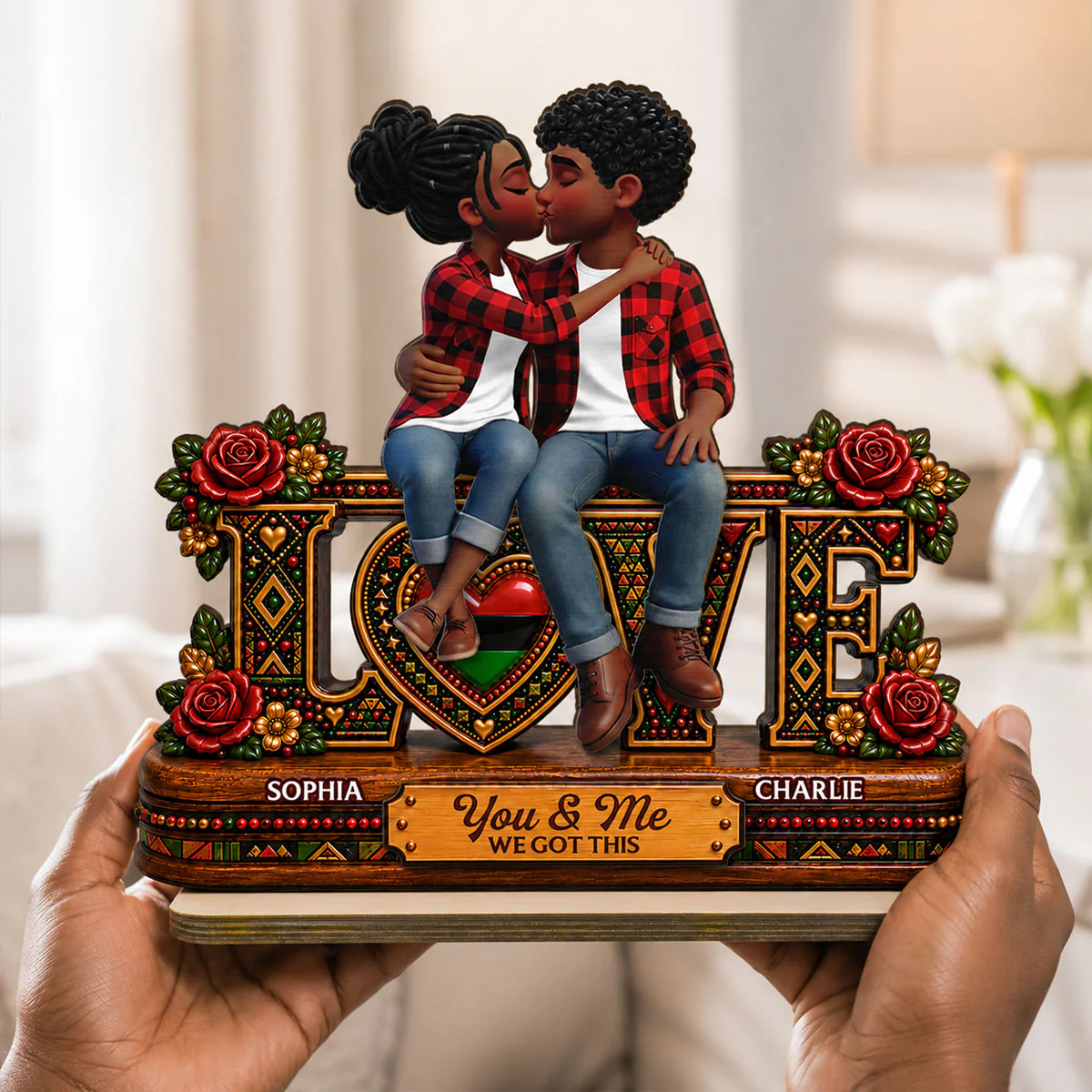 Tribal Pattern Eternal Love Couple Together - Personalized 2-Layered Wooden Plaque - Anniversary Gift For Couple - Image 7