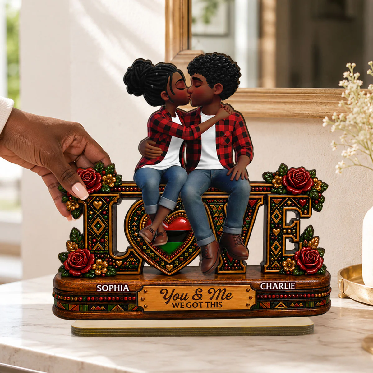 Tribal Pattern Eternal Love Couple Together - Personalized 2-Layered Wooden Plaque - Anniversary Gift For Couple - Image 8