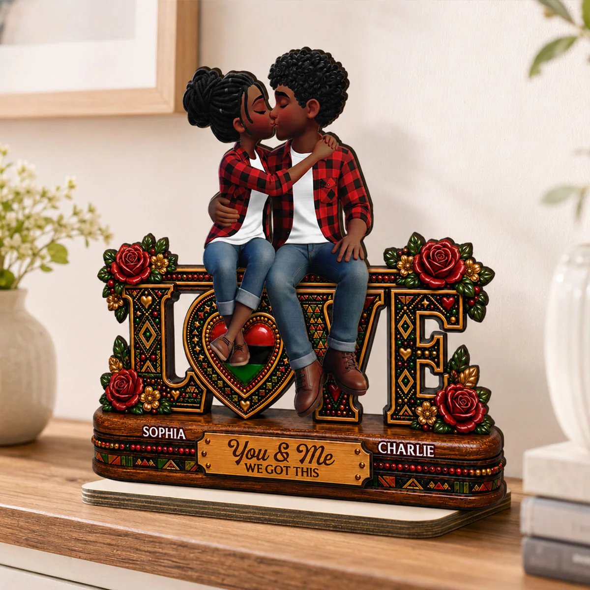 Tribal Pattern Eternal Love Couple Together - Personalized 2-Layered Wooden Plaque - Anniversary Gift For Couple - Image 9