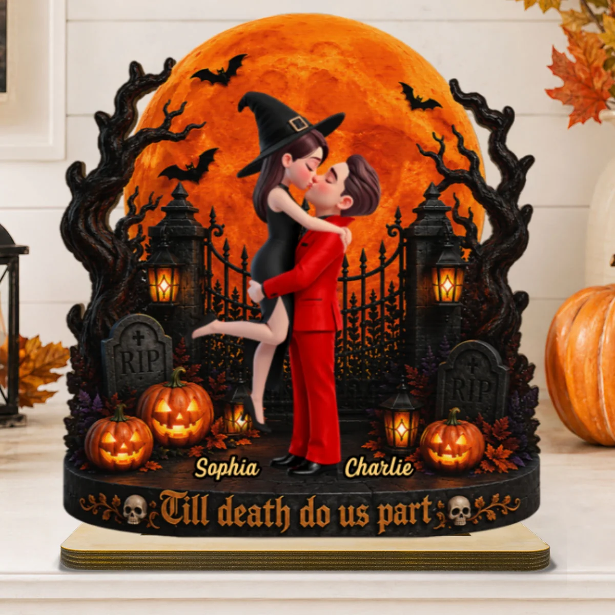 Eternal Love Couple Under Halloween Moon Light - Personalized 2-Layered Wooden Plaque - Halloween Gift For Couple - Image 10
