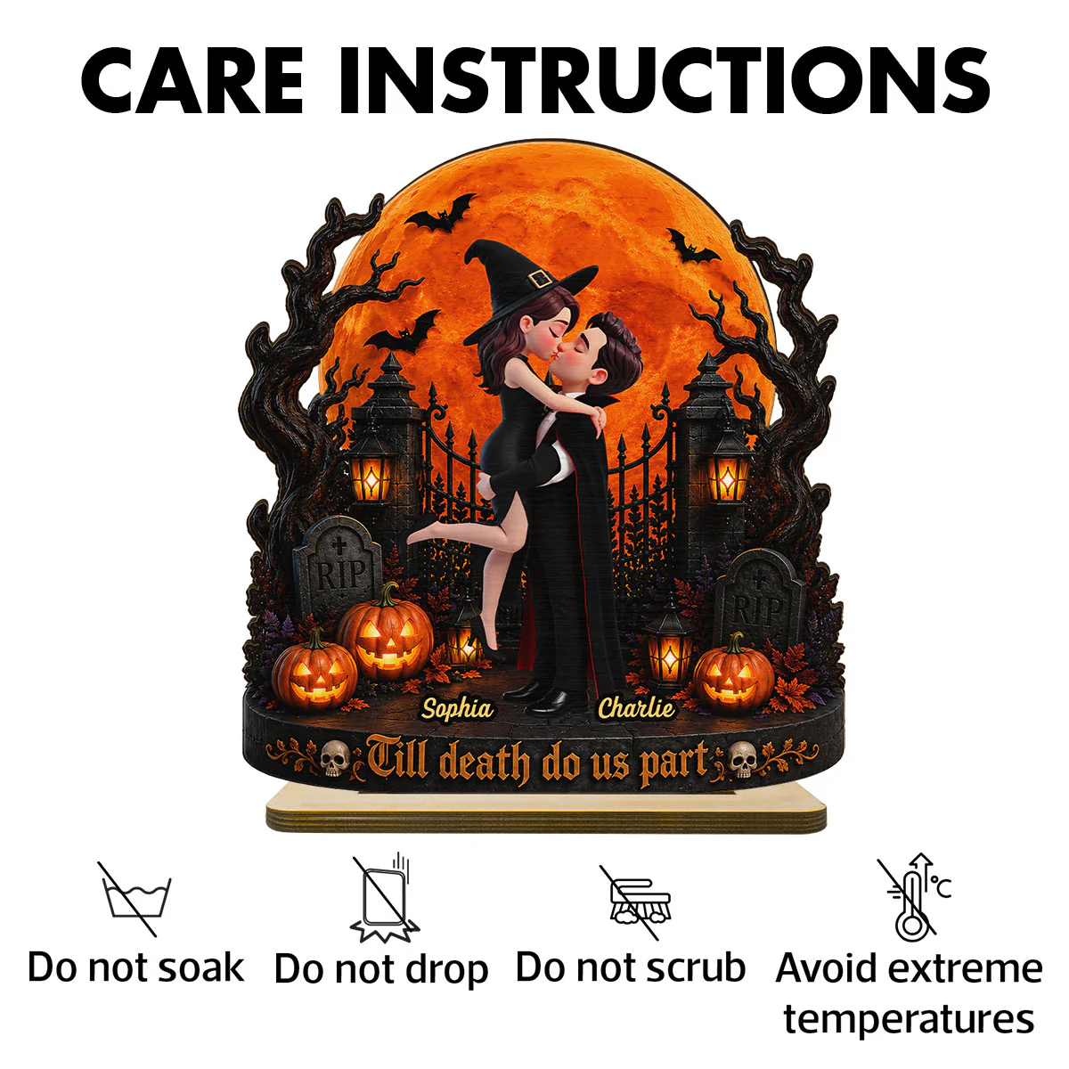 Eternal Love Couple Under Halloween Moon Light - Personalized 2-Layered Wooden Plaque - Halloween Gift For Couple - Image 5