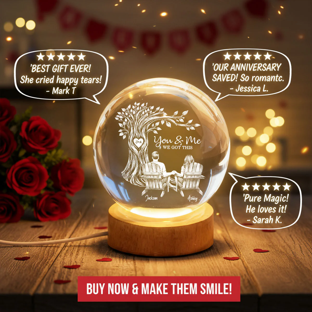 Eternal Love Couple Under Heart Carved Tree - Personalized Crystal Ball LED Night Light - Valentine's Day Gift For Couple - Image 10