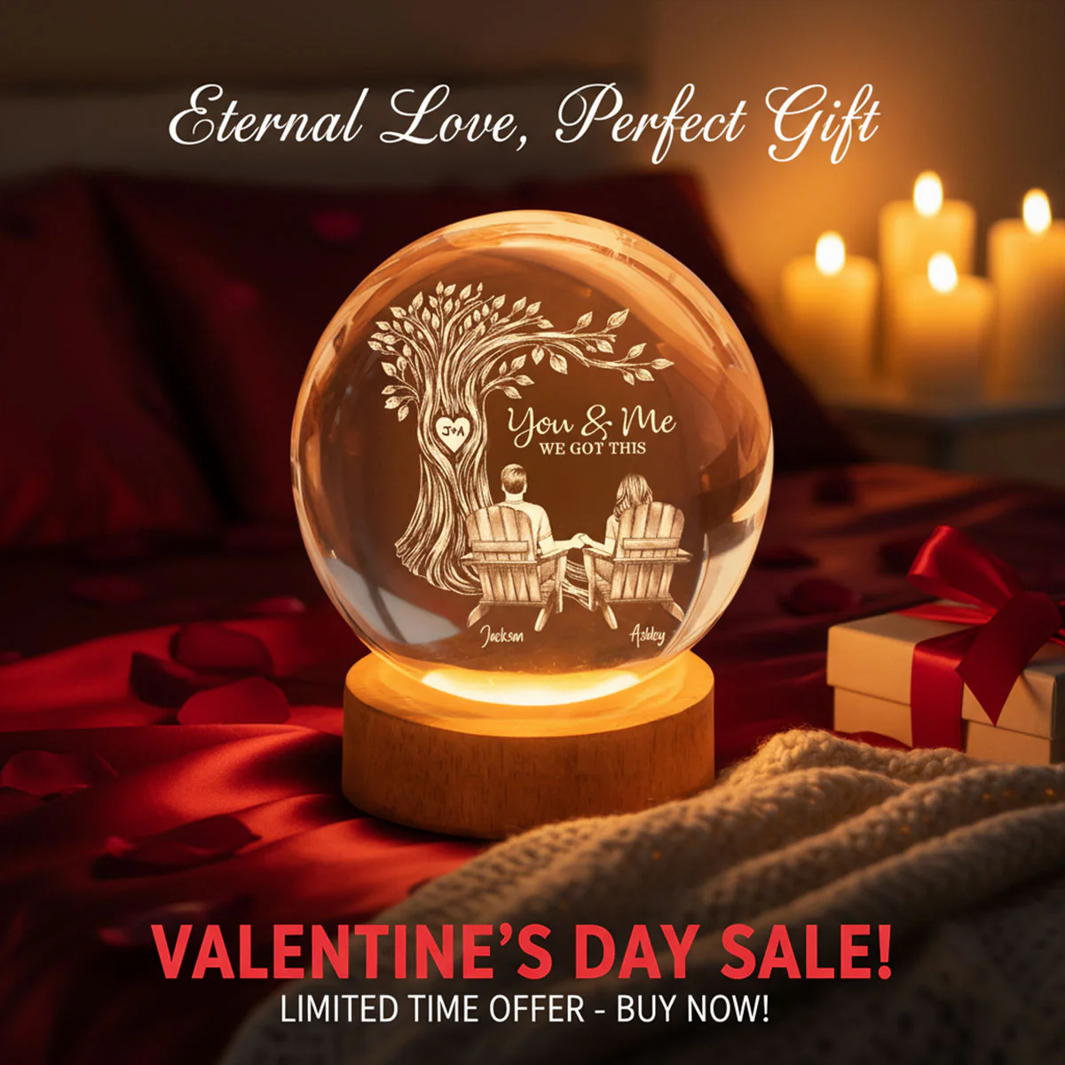 Eternal Love Couple Under Heart Carved Tree - Personalized Crystal Ball LED Night Light - Valentine's Day Gift For Couple - Image 13