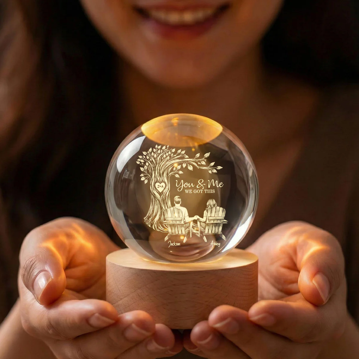 Eternal Love Couple Under Heart Carved Tree - Personalized Crystal Ball LED Night Light - Valentine's Day Gift For Couple - Image 6