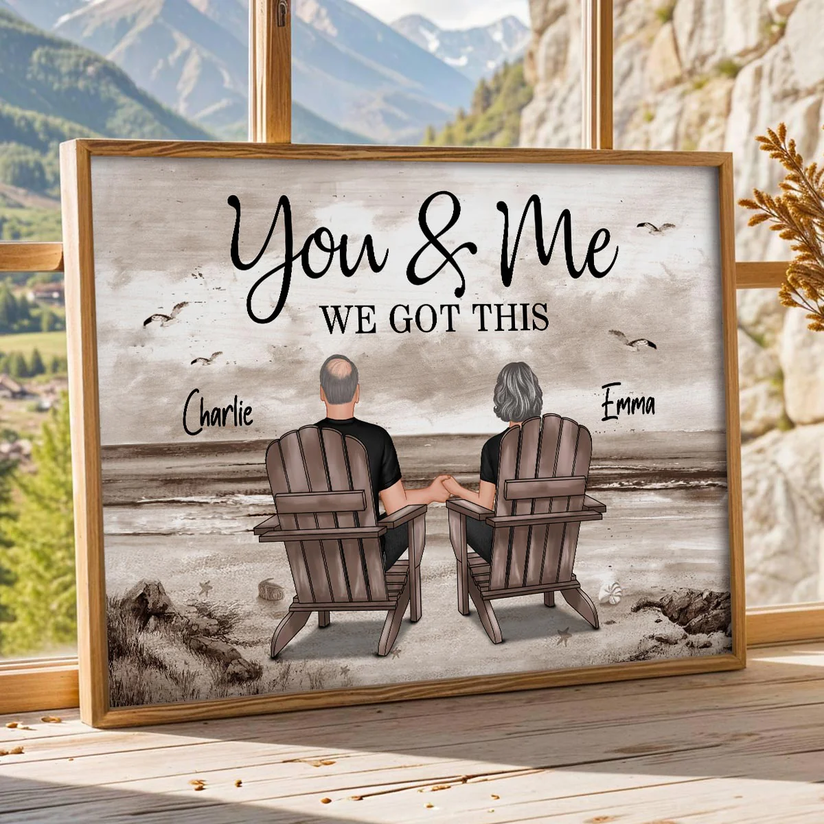 Eternal Love Couple Beach Landscape Retro Vintage Personalized Poster, Heartfelt Anniversary Gift, Wedding Gift, Birthday Gift For Couple, For Him, For Her