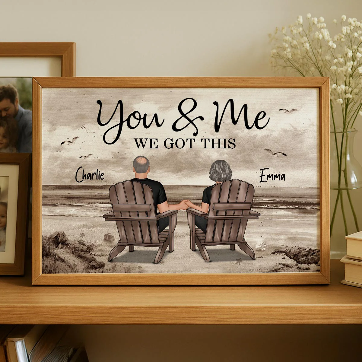 Eternal Love Couple Beach Landscape Retro Vintage Personalized Poster, Heartfelt Anniversary Gift, Wedding Gift, Birthday Gift For Couple, For Him, For Her - Image 4