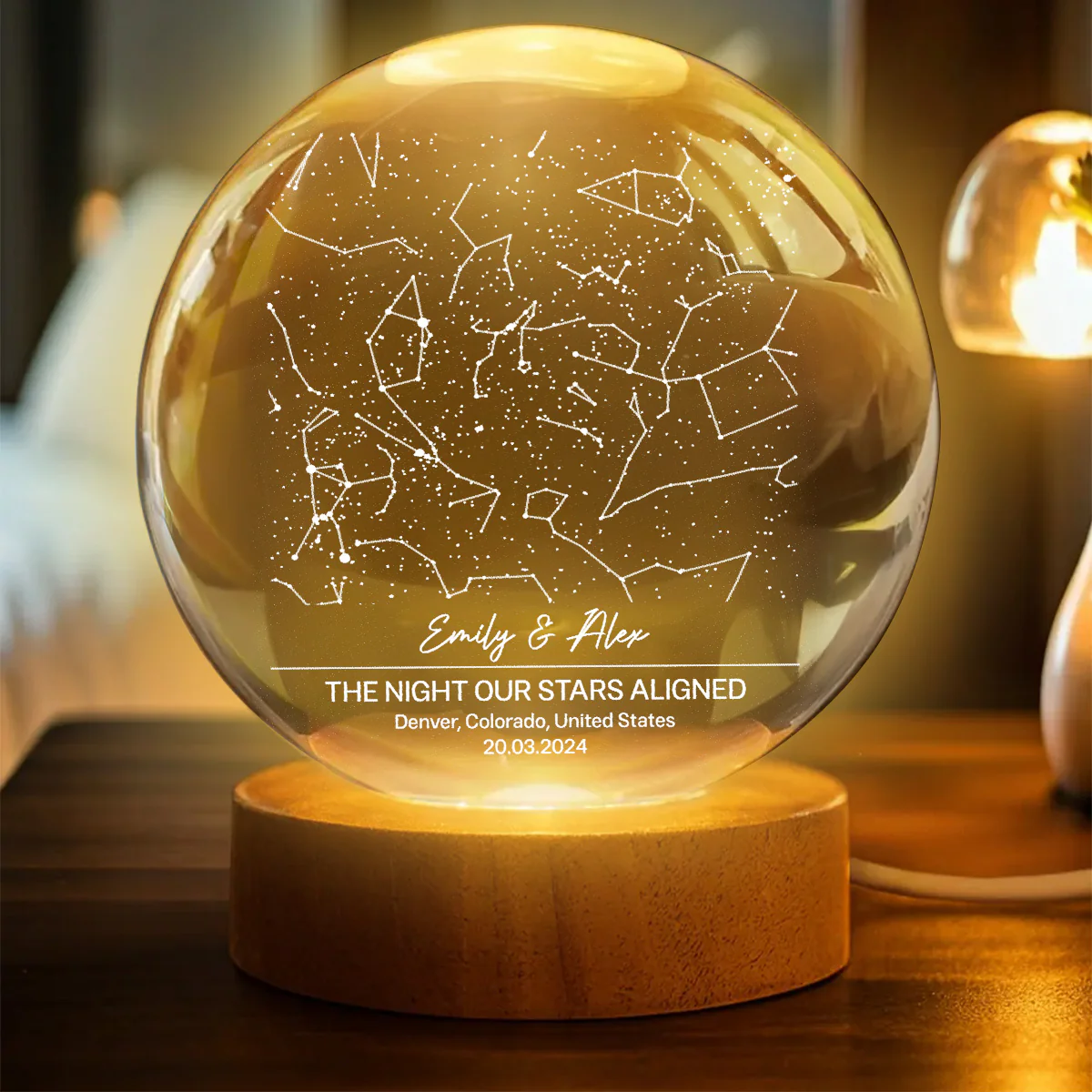 Eternal Love Custom Couple Anniversary Date Star Map - Personalized Crystal Ball LED Night Light - Valentine's Day Gift For Couple, For Her, For Him - Image 2