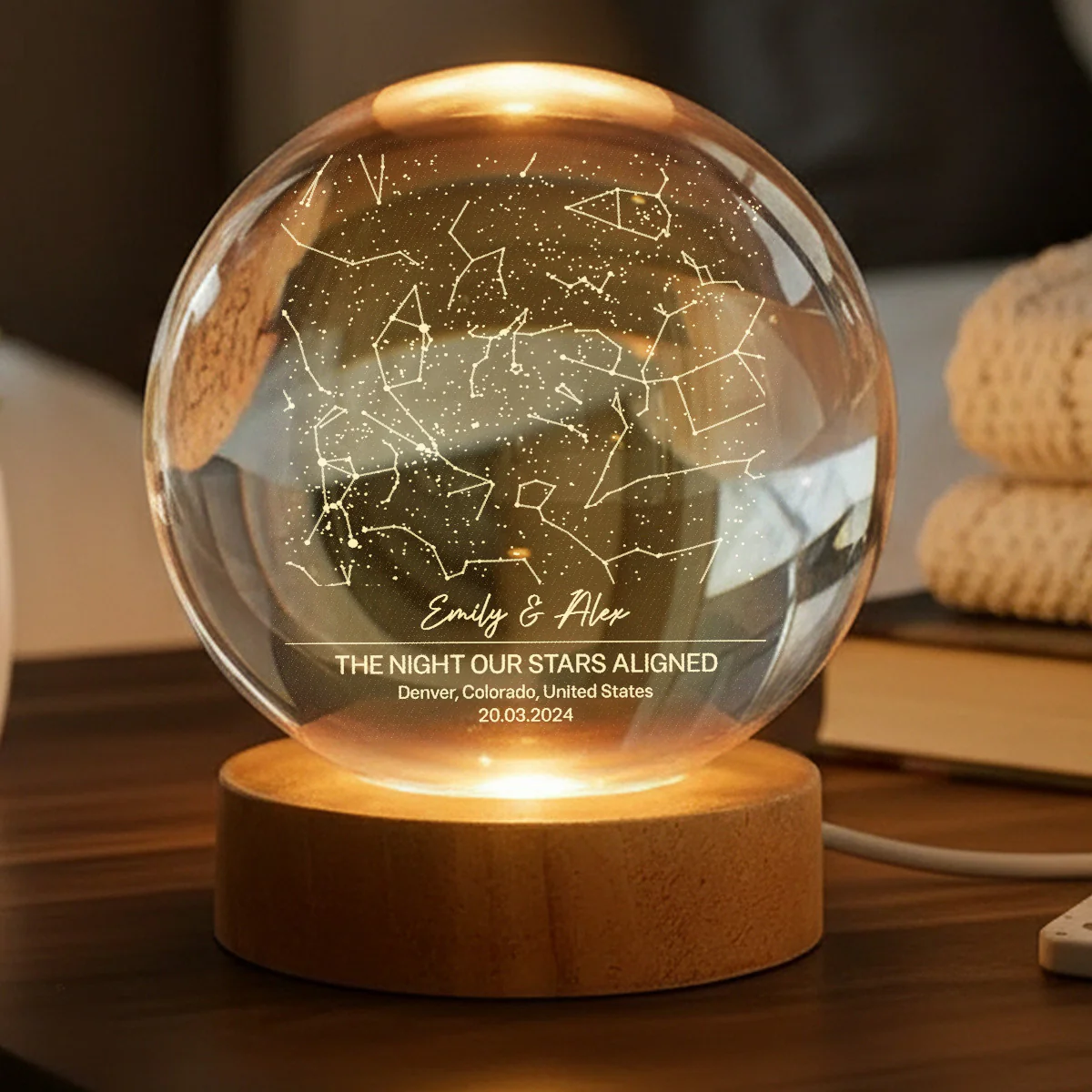 Eternal Love Custom Couple Anniversary Date Star Map - Personalized Crystal Ball LED Night Light - Valentine's Day Gift For Couple, For Her, For Him - Image 3