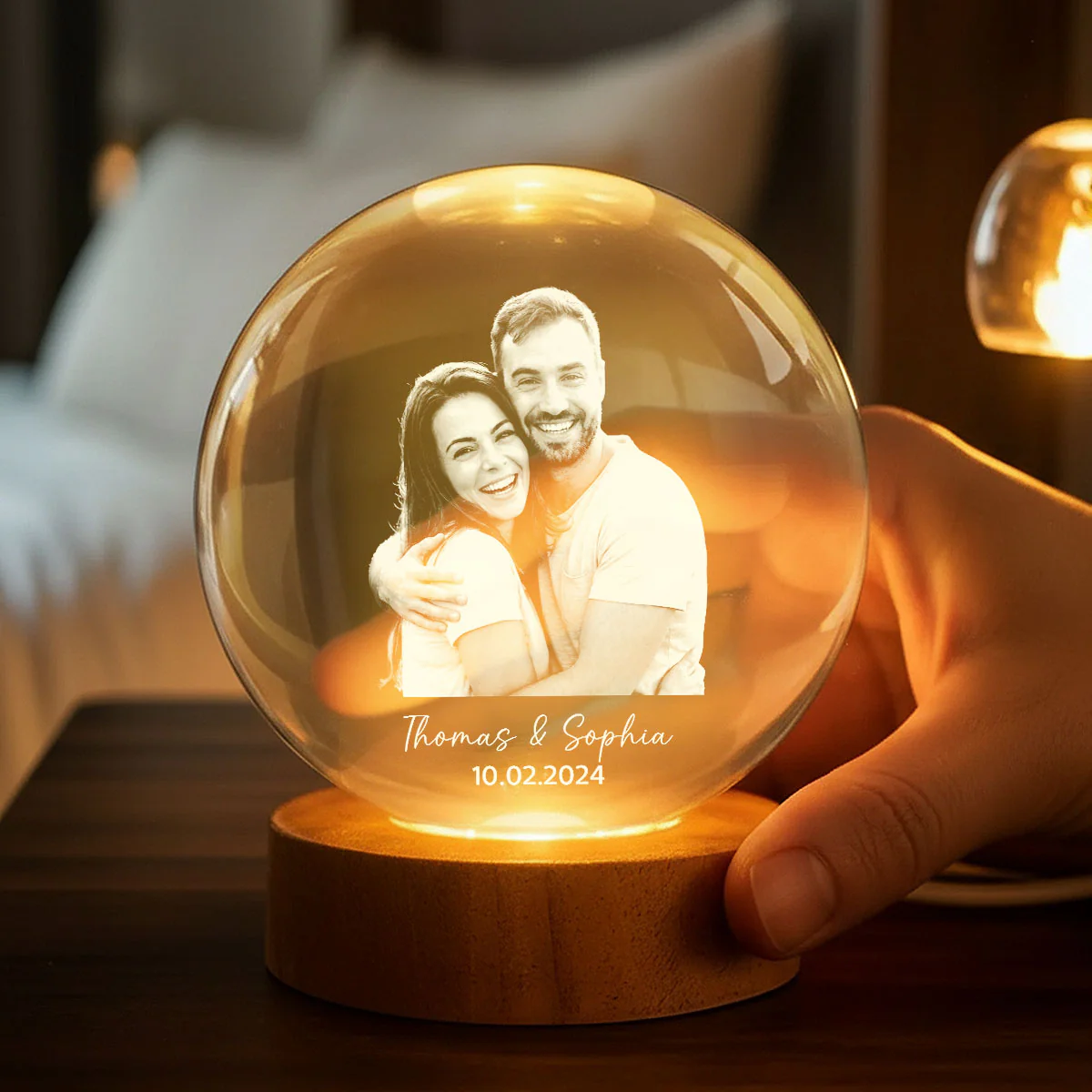 Eternal Love Custom Couple Photo - Personalized Crystal Ball LED Night Light - Valentine's Day Gift For Couple, For Him, For Her - Image 2