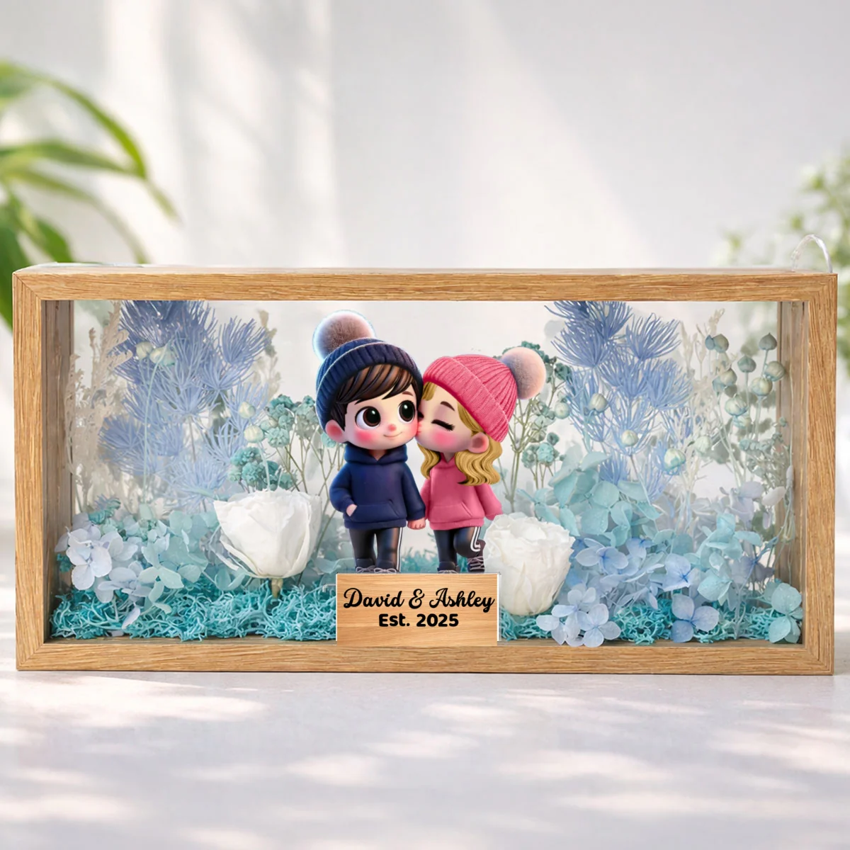 Eternal Love Cute Cartoon Chibi Couple Couple - Personalized DIY Flower Shadow Box LED Night Light - Gift For Couple, For Him, For Her - Image 23