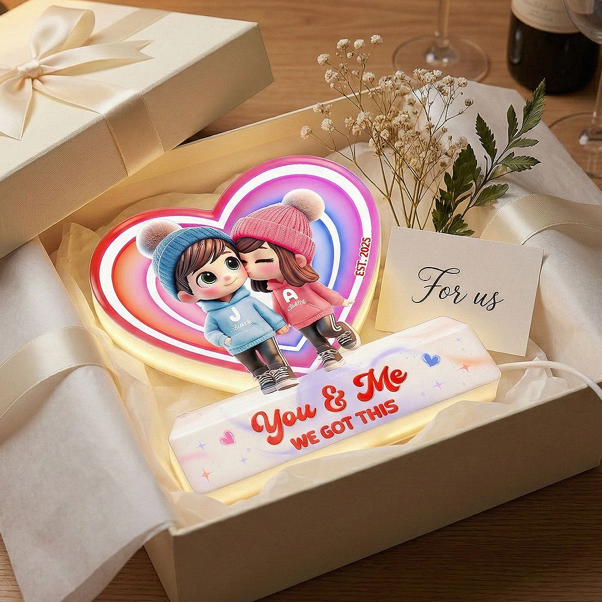 Eternal Love Cute Cartoon Chibi Couple - Personalized Light Box - Heartfelt Valentine's Day Gift, Anniversary Gift For Couple, For Him, For Her - Image 2