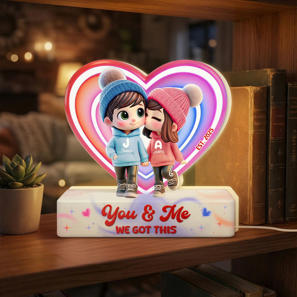 Eternal Love Cute Cartoon Chibi Couple - Personalized Light Box - Heartfelt Valentine's Day Gift, Anniversary Gift For Couple, For Him, For Her - Image 3